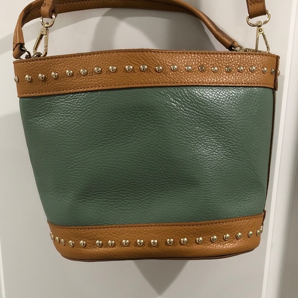 Anna Paola Leather bucket bag Green and light brown - Picture 5 of 16